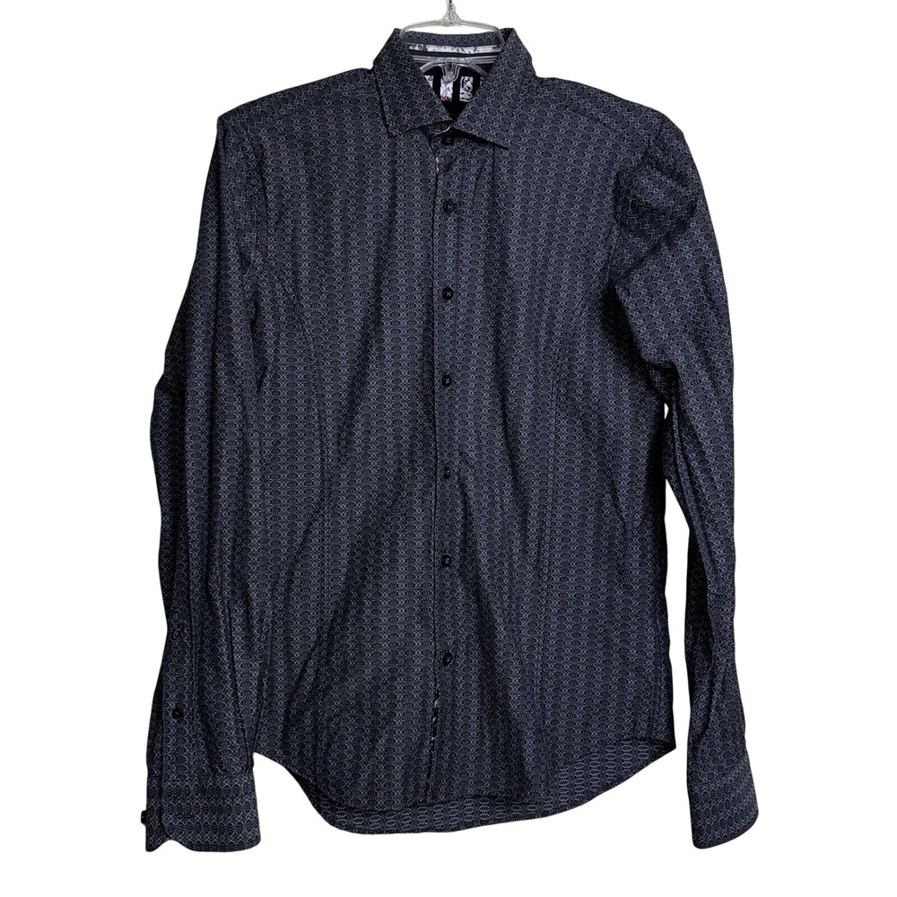 Eight X Premium Mens Slim Fit Geometric Diamond Print Button Down Shirt Grey S‎